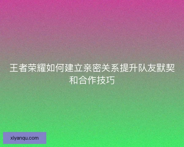 王者荣耀如何建立亲密关系提升队友默契和合作技巧